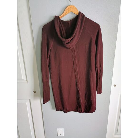 Athleta Solitude Hoodie Sweatshirt Dress deep maroon burgundy cozy relaxed - Picture 3 of 11